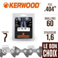 Chaîne tronçonneuse Kerwood 60 maillons 404", 1,6 mm. Semi-Chisel