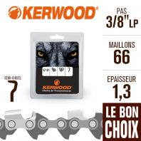 Chaîne tronçonneuse Kerwood 66 maillons 3/8"LP ,1,3 mm. Semi-Chisel