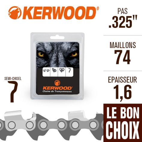 Cha&icirc;ne tron&ccedil;onneuse Kerwood 74 maillons 325", 1,6 mm. Semi-Chisel
