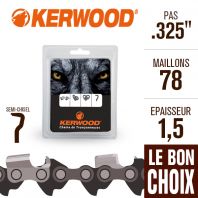 Chaîne tronçonneuse Kerwood 78 maillons 325", 1,5 mm. Semi-Chisel