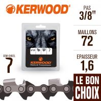 Chaîne tronçonneuse Kerwood 72 maillons 3/8", 1,6 mm. Semi-Chisel
